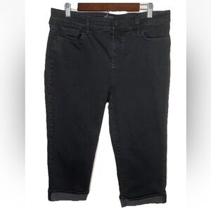 NYDJ Women’s Jeans Black Marilyn Crop Mid Rise Size 14 Lift Tuck Tech Denim EUC